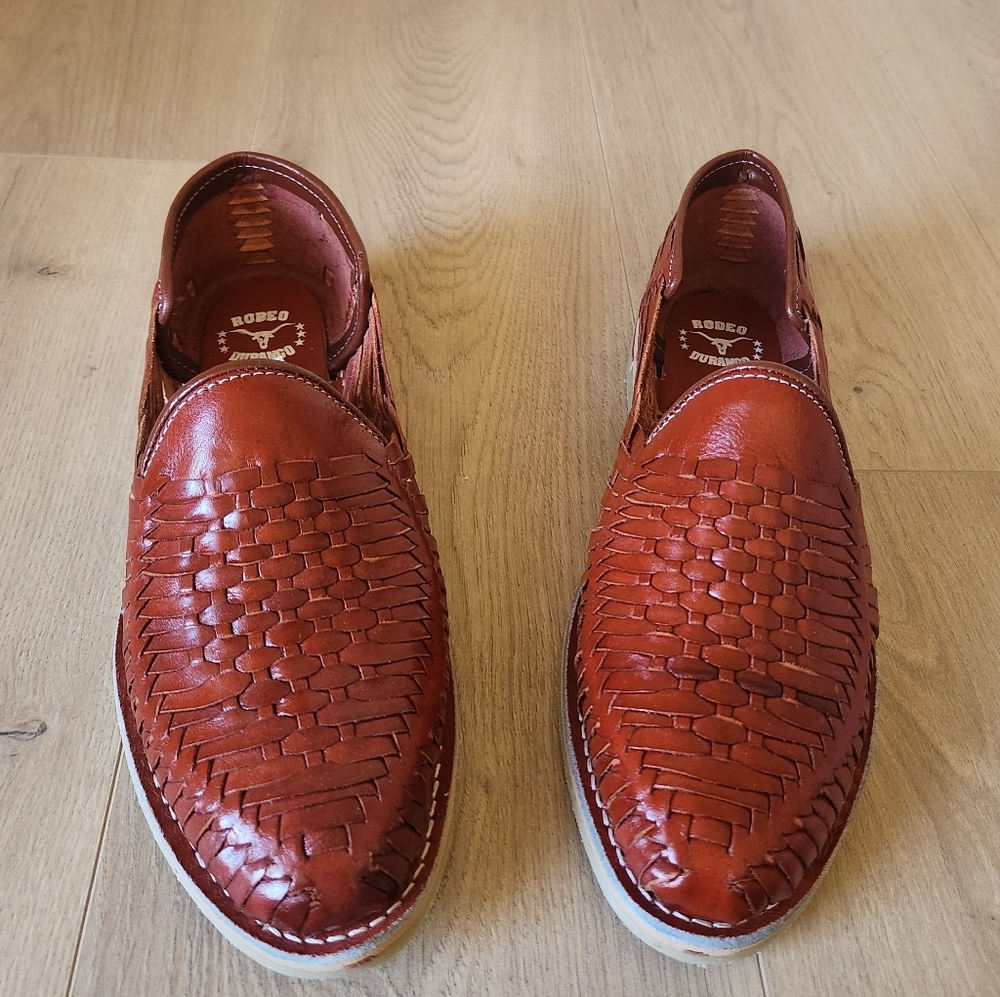 Rodeo Durango Huarache Handmade Leather Rubber Sole Slip-On Loafers Cognac M 11
